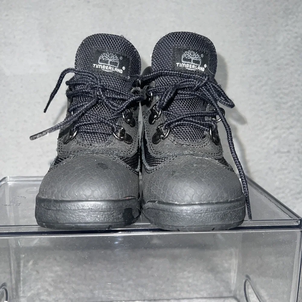 Timberland Field Boots Toddler Sz 9 Black Helcor Leather Scuffproof Hiking Shoes